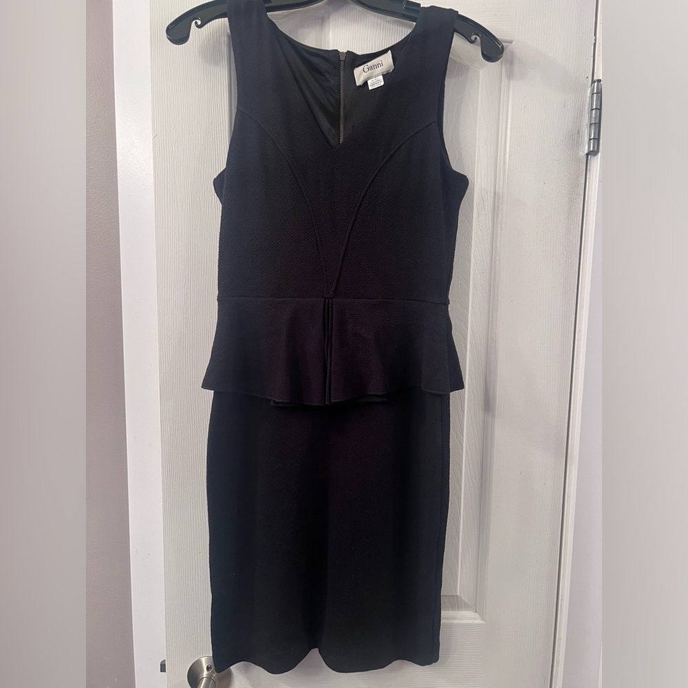 Ganni black peplum midi dress